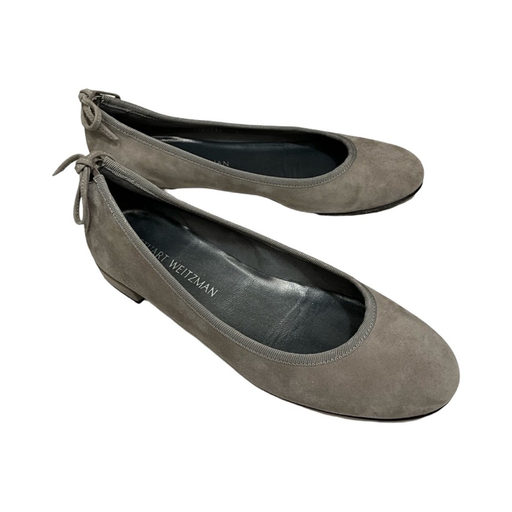Stuart Weitzman Taupe Suede Ballet Flats Bow Detail Round Toe Size 8 Gray